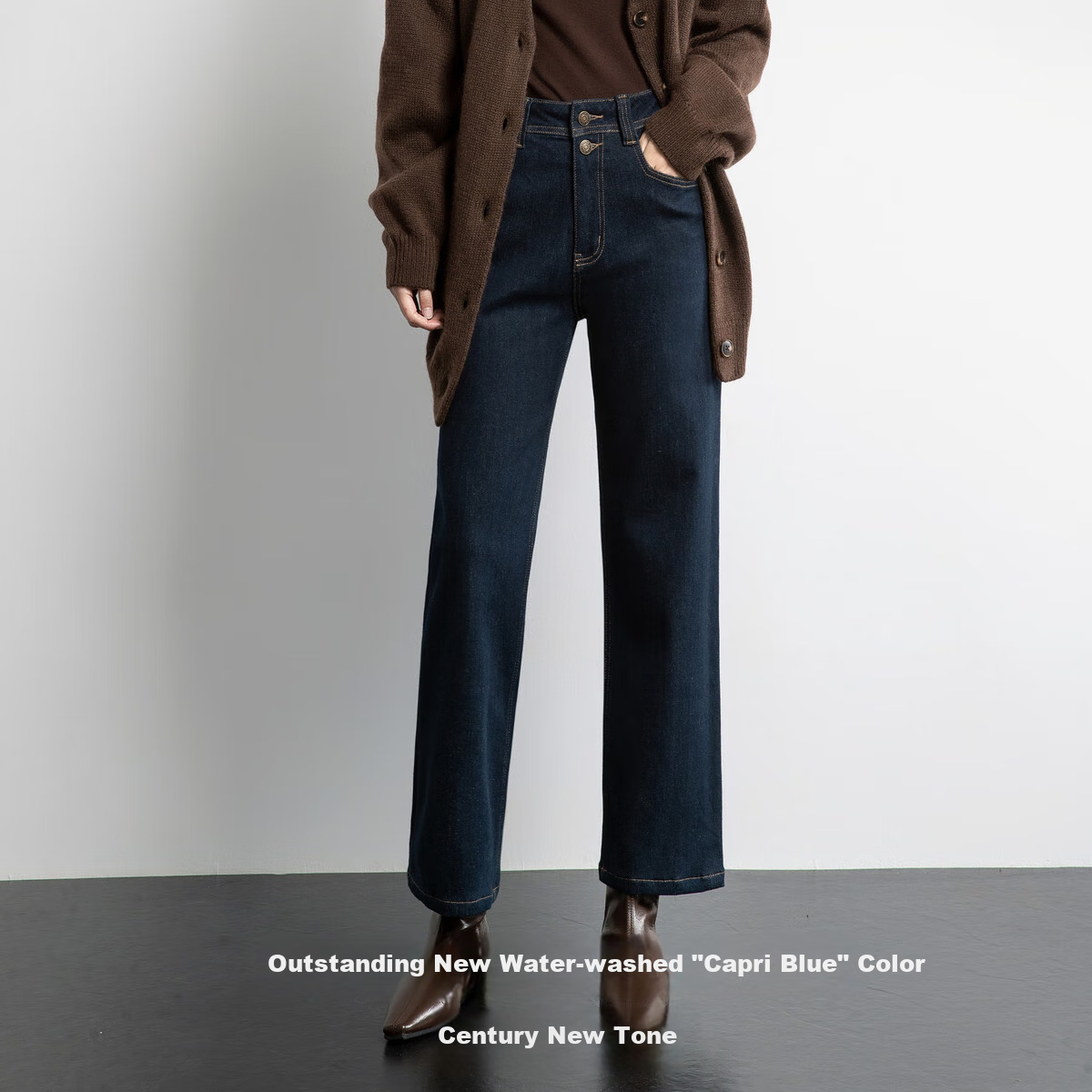 Dme Autumn And Winter New Style High-Waisted Slimming Straight-Leg Cropped Jeans for Women, Khaki Blue, Size 26