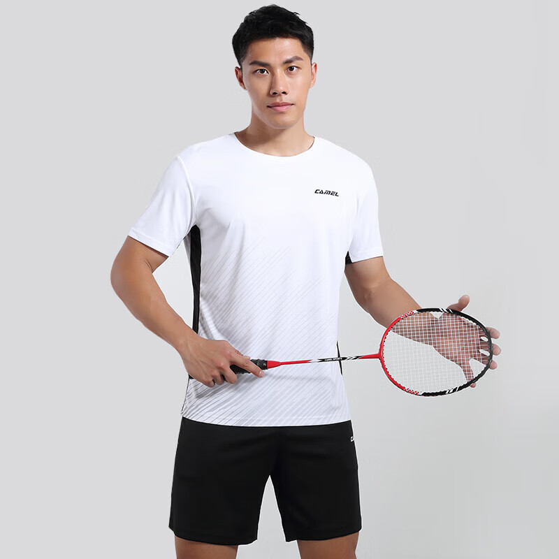 CAMEL Badminton Outfit for Men, Sun Protection Quick-Dry Sports Two-Piece Set Y1S2TLF652-1 White/black S