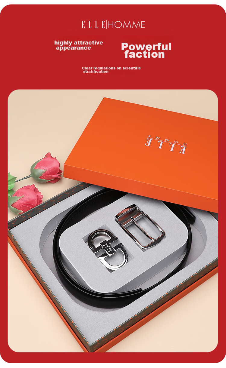 ELLE HOMME Men's Belt, Top-Grain Leather Buckle + Pin Buckle Belt, Stainless Steel Buckle Set, Birthday Gift for Me 5