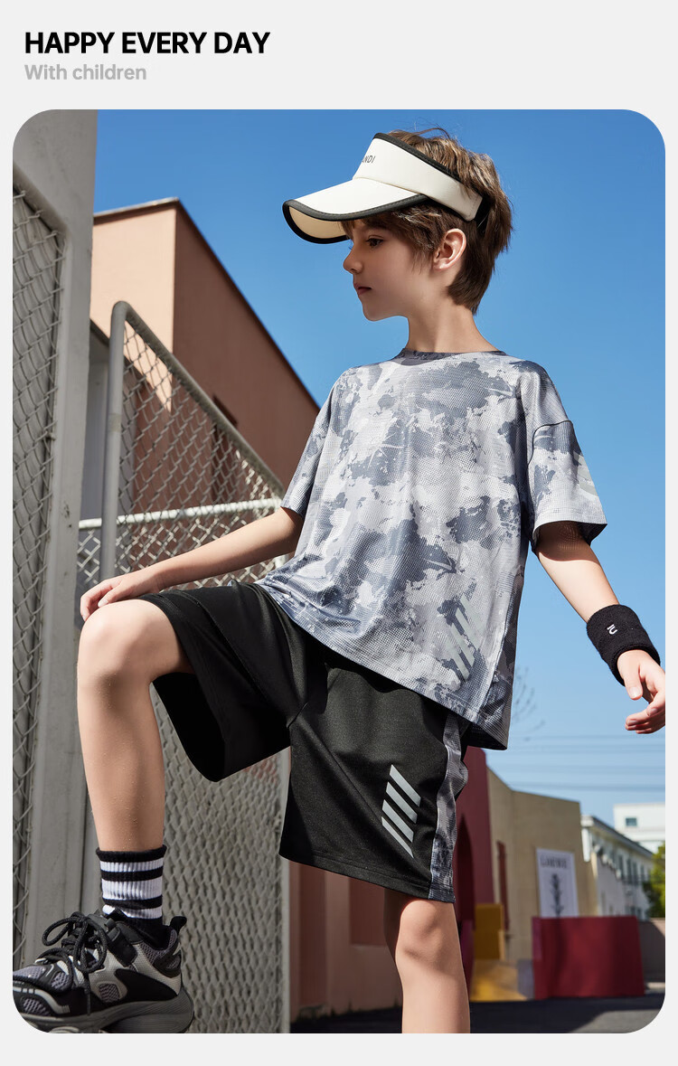 ASK JUNIOR Children's Clothing Set, Boys' Summer Thin Breathable Short-Sleeve T-Shirt And Shorts, Sports Running Two-Piece Set, Tennis Outfit 38