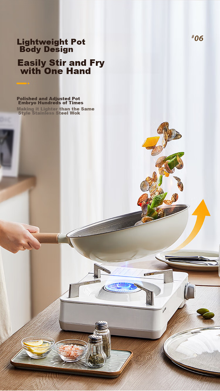 COOKER KING Non-Stick Wok, Household Titanium Frying Pan, Stainless Steel Wok, Induction Cooker Titanium Pan, 32cm 15