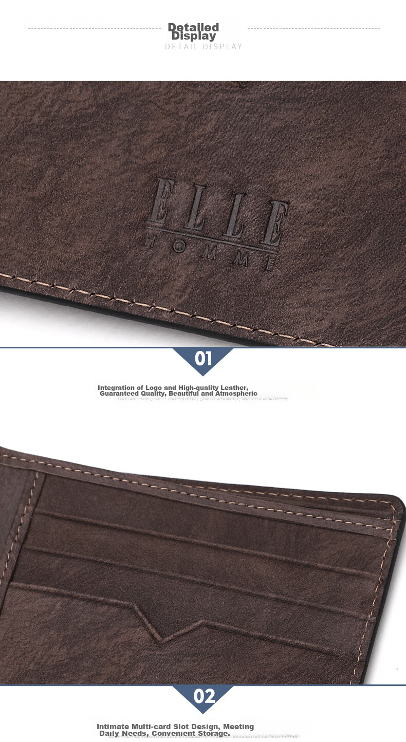 ELLE HOMME Men's Short Wallet, Top-Grain Leather Multifunctional Billfold, Two-Fold Money Clip 3920, Birthday Gift for Me 9