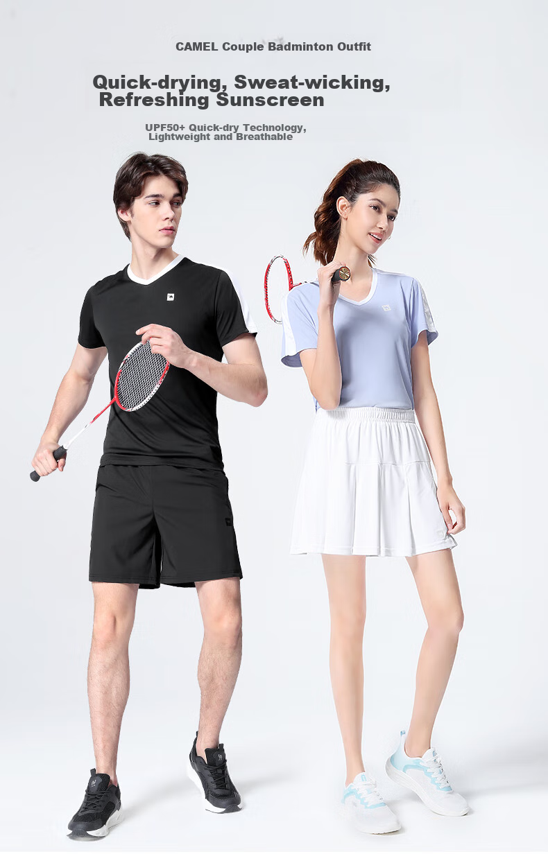 CAMEL Badminton Outfit for Men, Sun Protection Quick-Dry Sports Two-Piece Set Y1S2TLF652-1 White/black S 19