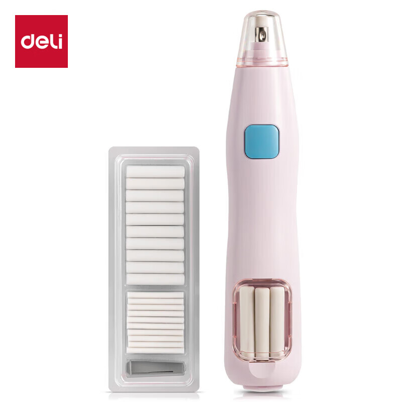 Deli Electric Eraser, Fully Automatic, Leaves No Marks, Low Residue, Labor-Saving Eraser, Back-To Stationery, for Children And Students, Art Sketching, Includes Refill, Light Pink