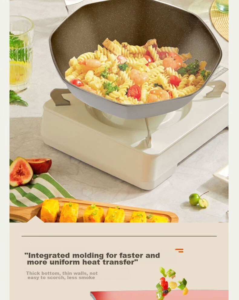 OLOFE Titanium Non-Stick Octagonal Pan, Non-Stick Frying Pan, Flat Bottom Wok, Deep Frying Pan, Home Cooking Pan with High Aesthetic Value, 32cm 12