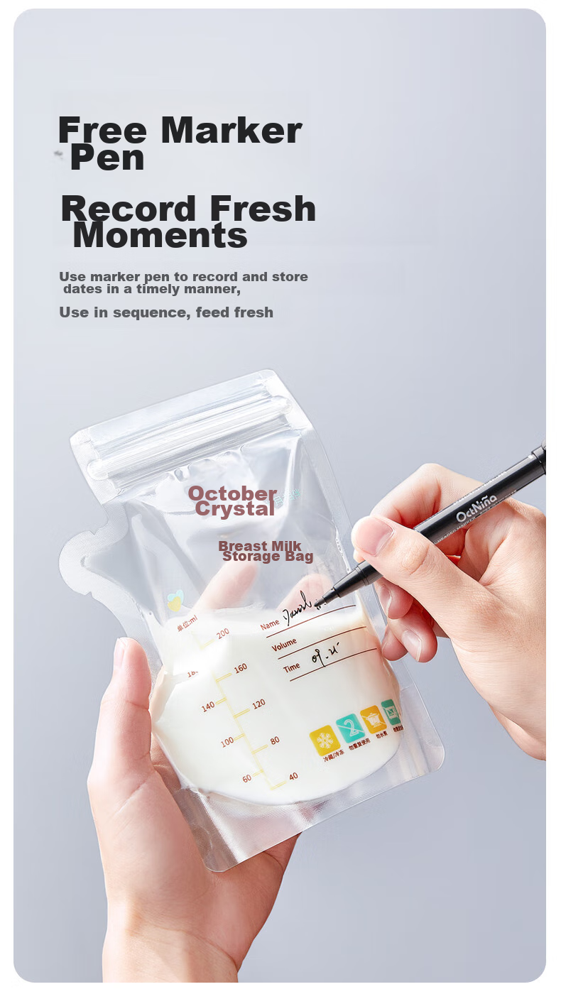 Shiyuejiejing Breast Milk Storage Bags, 200ML, 36 Pieces*2, Bottle Opening Style, Randomly Shipped 12