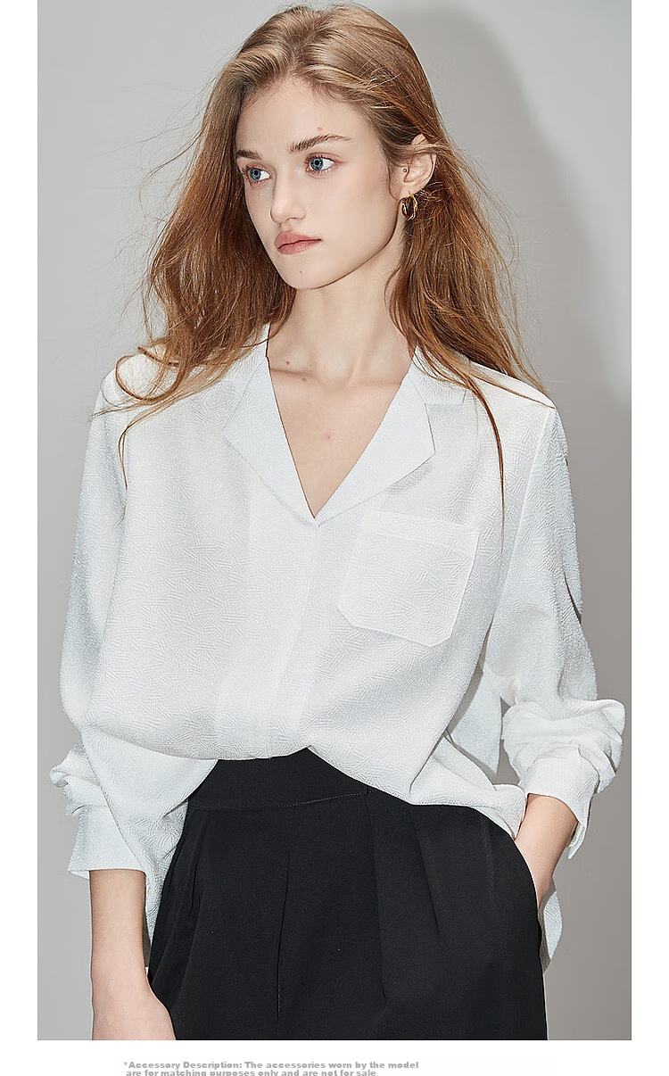 Dme [Low-Key, High-Quality Comfort] Spring And Autumn Suit Collar Long-Sleeve Shirt, Textured Jacquard Blouse, Women's Top 12