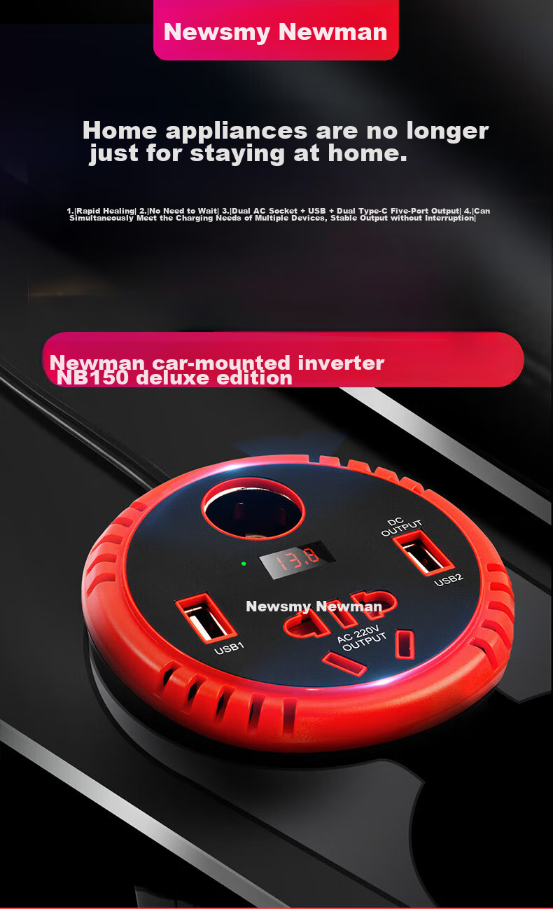 Newsmy Pure Sine Wave Car Power Inverter, 150W Charger, 12V to 220V Converter, Power Socket, NB150 Deluxe Versio 2