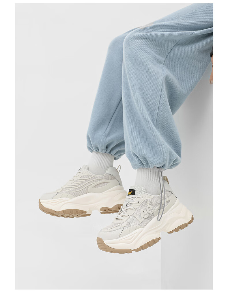 Lee Women's Casual Dad Sneakers Sports Fashion Thick Sole Height Increasing Breathable Mesh Sports Shoes Light Beige Size 37 7