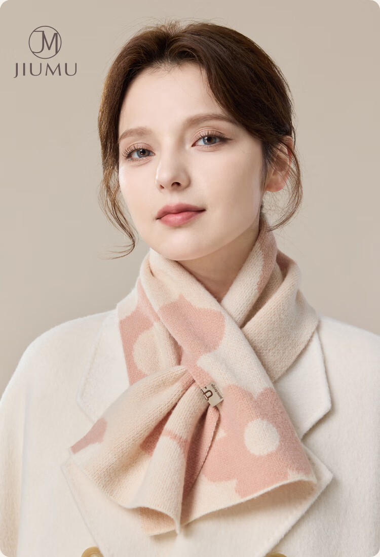 JIUMU Pure Wool Scarf for Women, Autumn And Winter Ladies' Warm Neck Warmer, Lightweight Winter Neck Protection Short Scarf for Wome 1