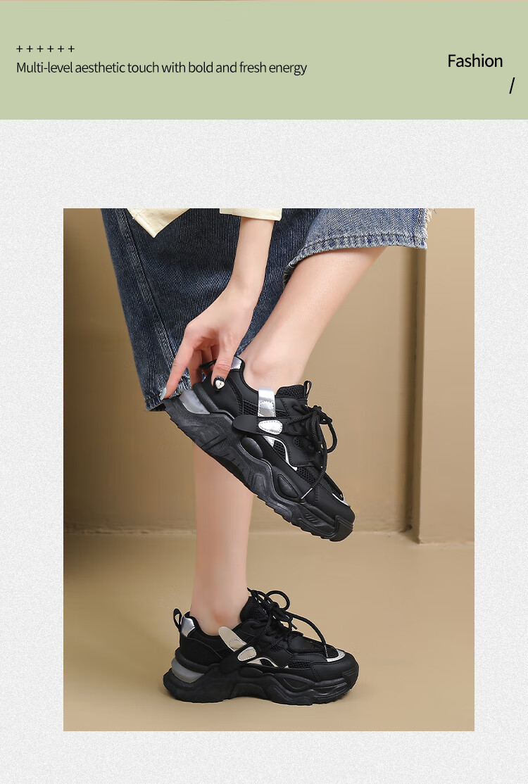 ZHR Dad Shoes, Women's Black Sneakers, Height-Increasing Thick-Soled Women's Shoes, Lightweight Comfortable Casual Shoes for Women, Breathable Jogging Shoes 22