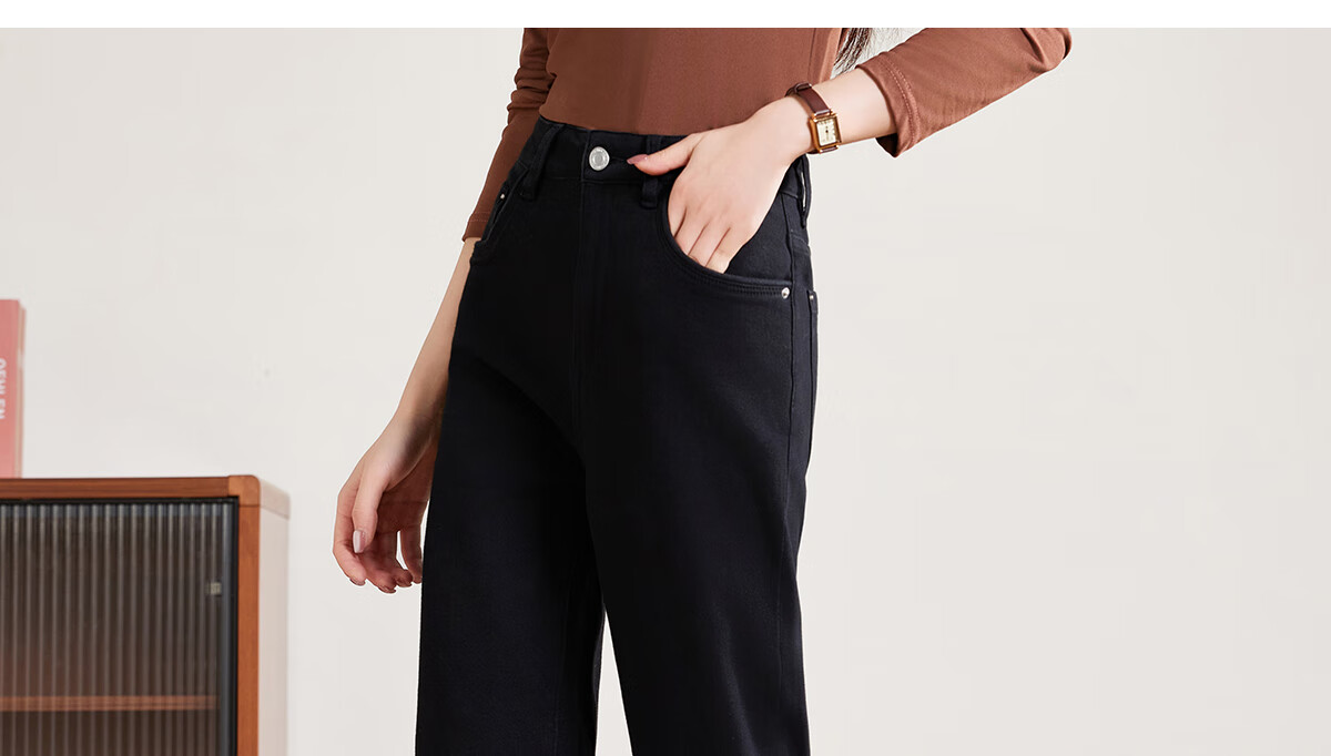 PinCai Women's Jeans, Spring And Autumn Black Straight-Leg Trousers, Slimming And Heightening Effect, Casual Denim Long Pants P143N1009 56