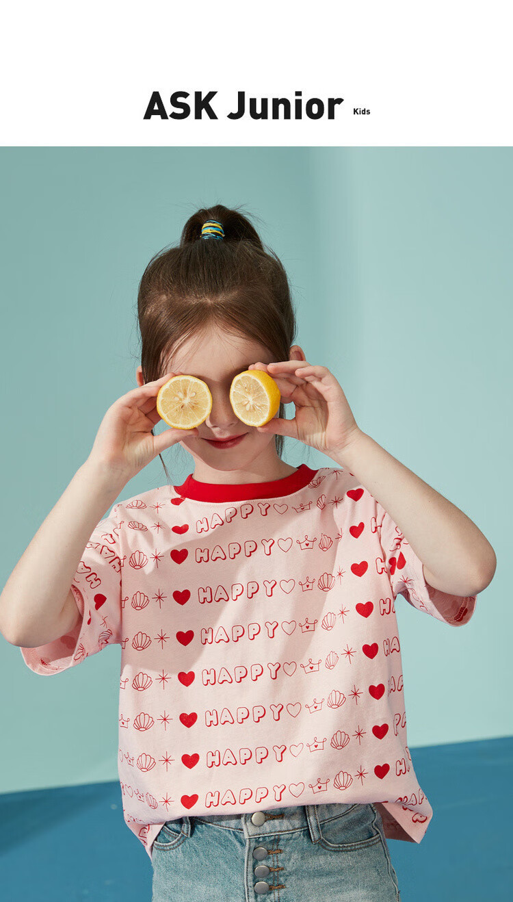ASK JUNIOR Children's Clothing Girls' Pure Cotton Short-Sleeve T-Shirt Summer Thin Breathable Casual Skin-Friendly Undershirt Pink 140 1