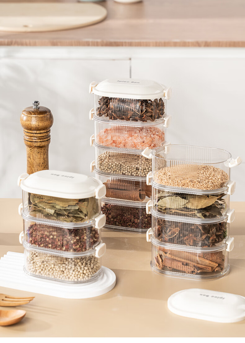CAIZHI Spice Storage Box, Dried Chili Pepper Seasoning Container, Sichuan Pepper, Star Anise, Cinnamon Dispenser Box, Sealed Container, 5-Layer CZ6892 2
