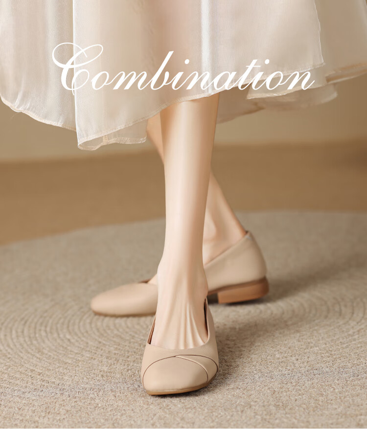 ZHR Women's Genuine Leather Vintage Casual Flats Soft Sole Low-Cut Shoes AH582 Beige Size 39 1