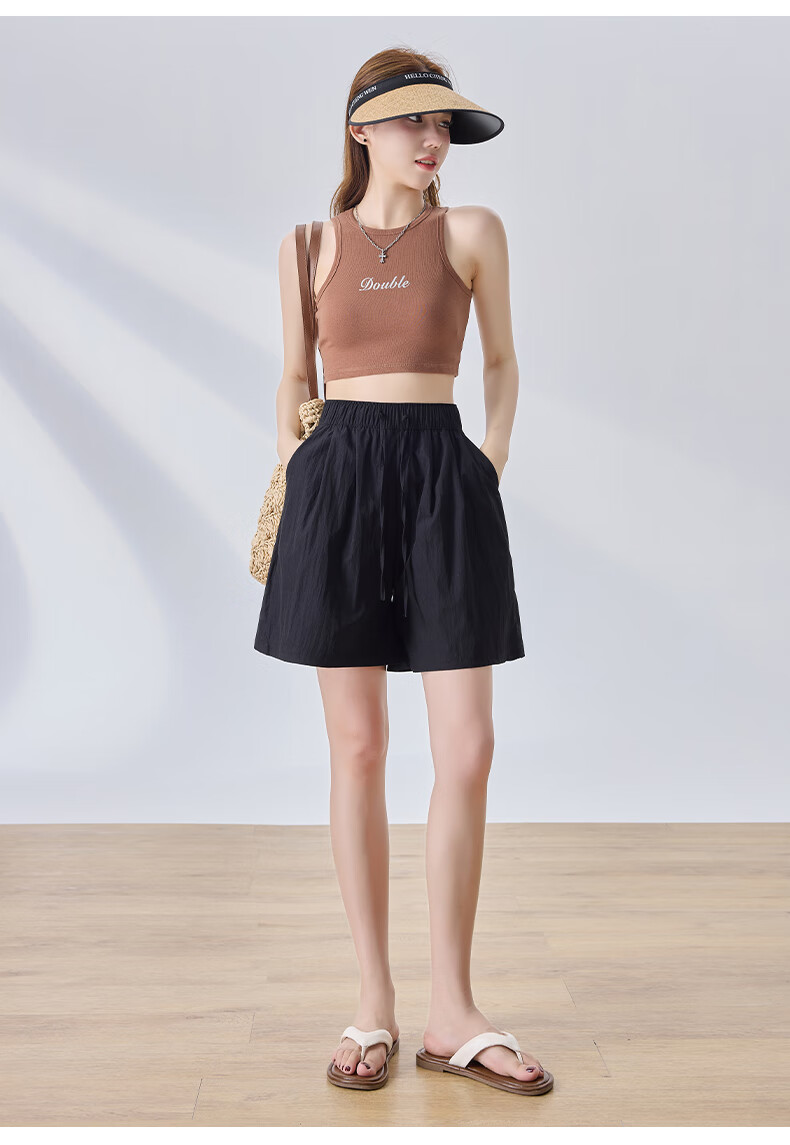 LangSha Ice Silk Shorts for Women, Summer Loose-Fitting Textured Casual Shorts, High-Waisted Wide-Leg Knee-Length Shorts 21