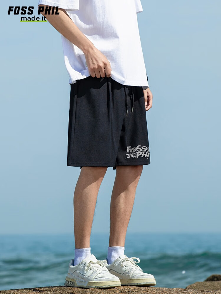 Foss Phil Men's Shorts, Summer Ice Silk Thin Breathable Casual Straight Loose Pants, FPD06 Black XL 10