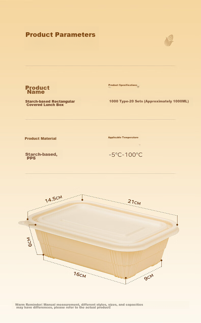 Temeiju Disposable Food Containers, Eco-Friendly Picnic Boxes, 20 Sets, 1150ml with Lids, Takeout Boxes, Corn Starch Containers, Microwave Safe 9