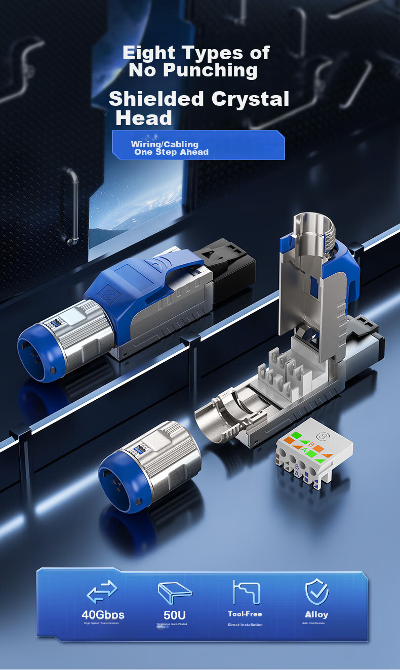 CHOOSEAL (CHOSEAL) Category 7 And 8 Universal Shielded Tool-Free Crystal Head, Engineering-Grade RJ45 Network Crimp-Free Connector, Computer Network Cable Broadband Connection, 1 Piece, QS9932 1