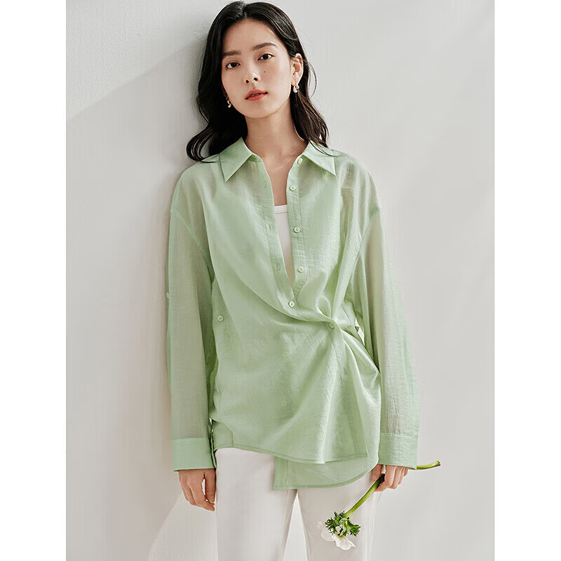 INMAN Lyocell Tencel Women's Lightweight Shirt, 2026 Summer New Blouse Top, Newly Upgraded - Light Water Green, Size L