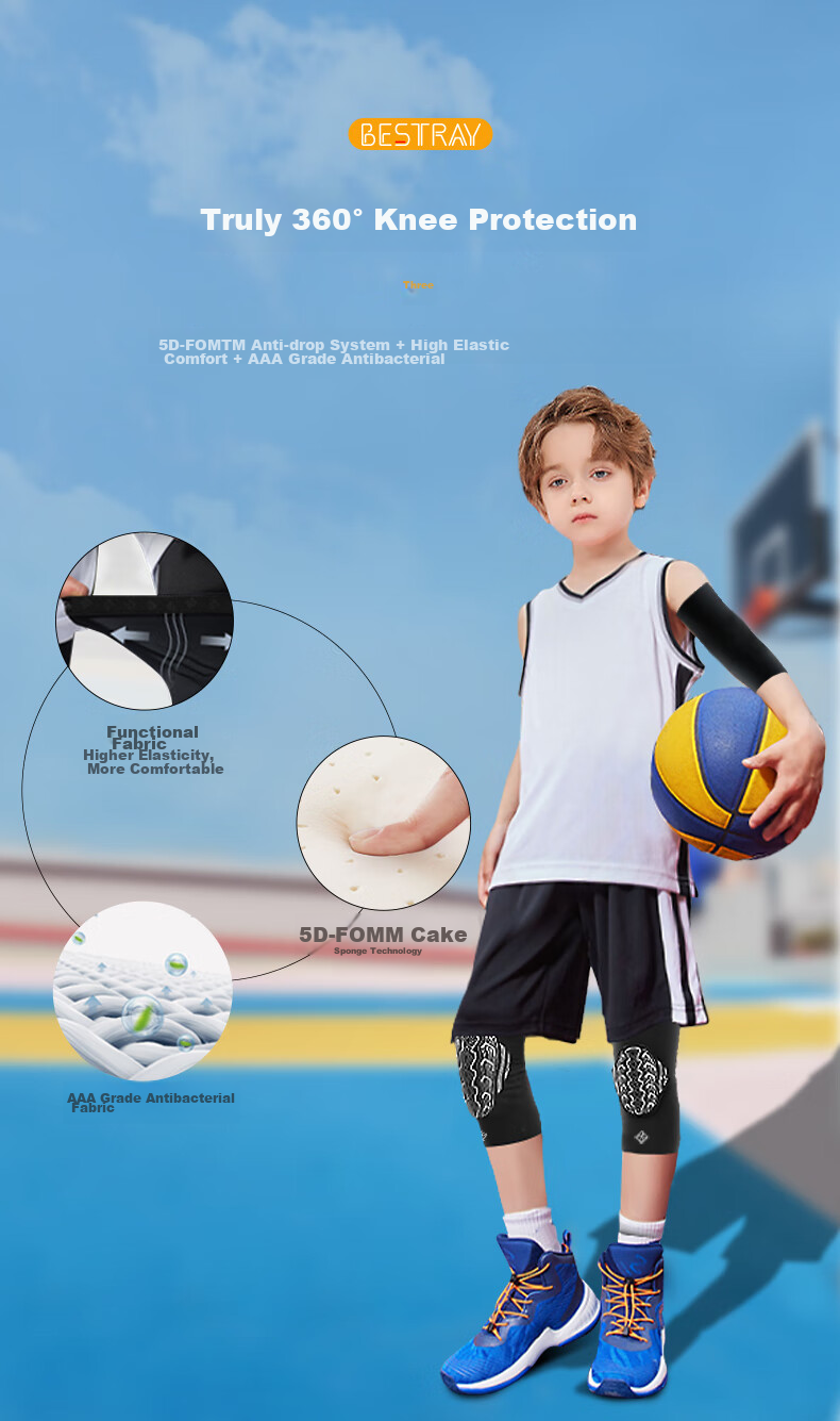 Bestray 5DFOM Children's Knee Pads, Anti-Fall Basketball Elbow Pads Set, Specialized Sports Protective Gear, Soccer Kneeling Pad, Paint Protection Cover 5