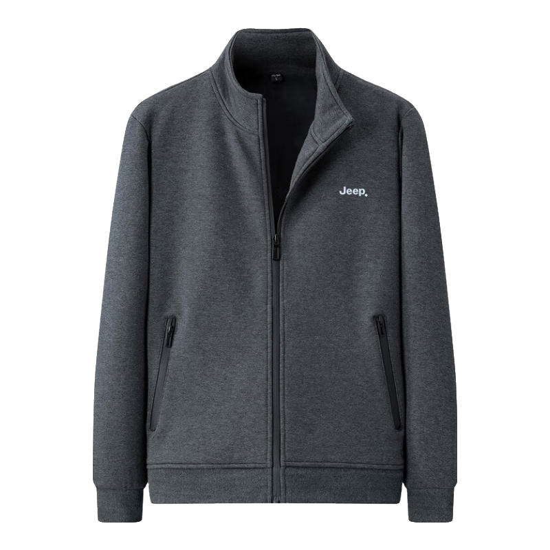 JEEP Men's Sweatshirt Jacket, Loose Casual Cardigan for Spring And Autumn, Trendy Sportswear, Gray, Size L