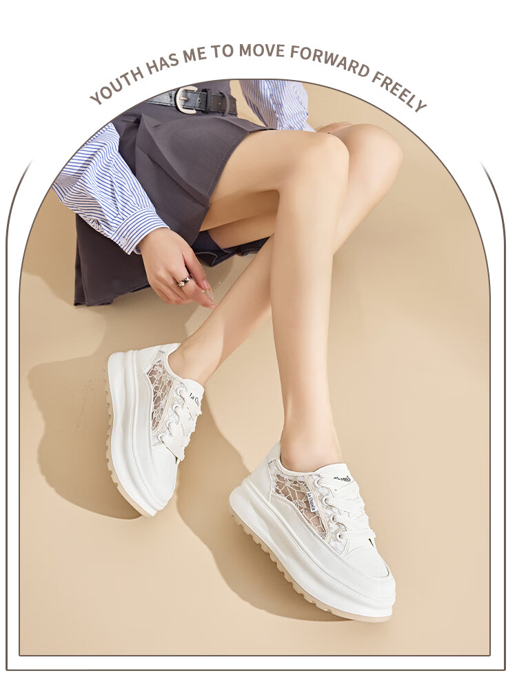 La Chapelle Women's Shoes, Thick-Soled Mesh Breathable Casual Shoes, Low-Top Soft-Bottom Sneakers-FMJ003, White, Size 36 4
