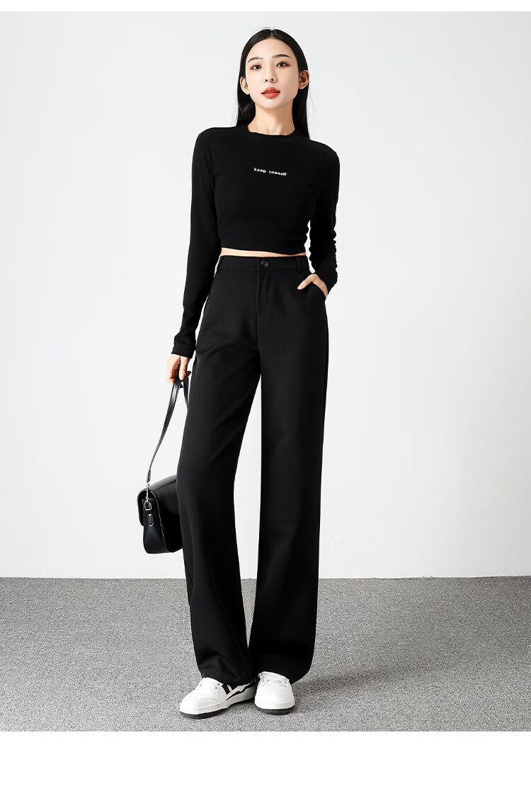 FitonTon Women's Suit Pants, Spring And Summer Slimming High-Waist Draping Floor-Length Trousers, Loose Straight-Leg Business Casual Wide-Leg Pants 20