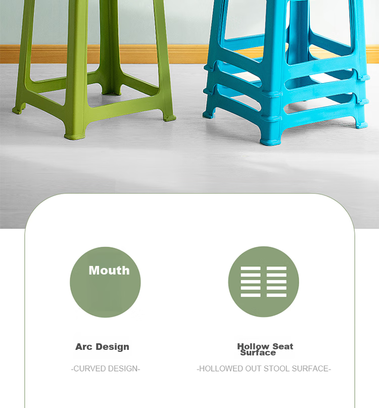 CHAHUA Plastic Stool Household Chair Striped High Square Stool Bench 46.6cm Beige 4-Pack 2