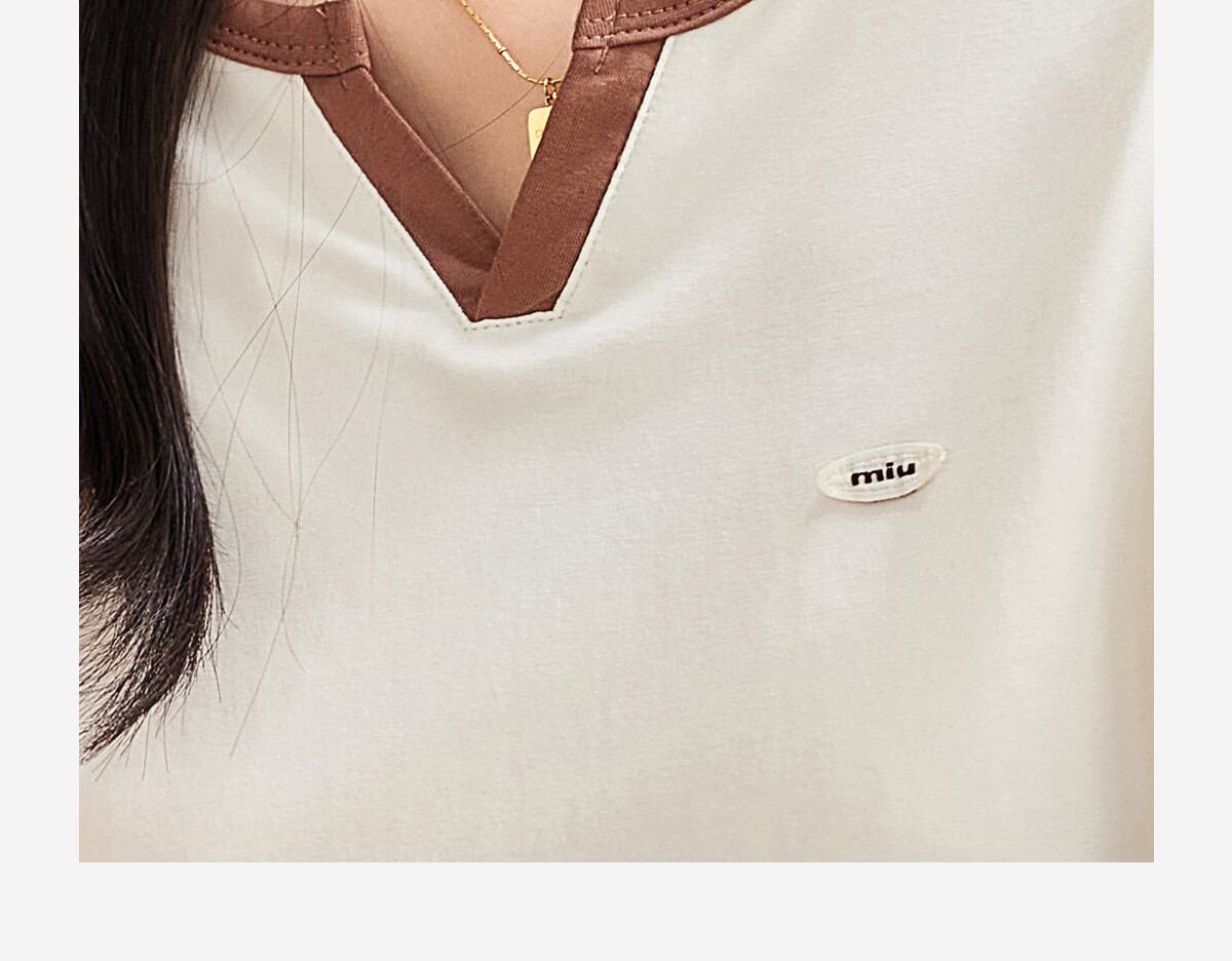 Taxiang Long-Sleeve T-Shirt for Women, Fashionable Small V-Neck Contrasting Color Spliced Top, Versatile Spring And Autumn Wear, Base Layer Shirt T143T2033 5