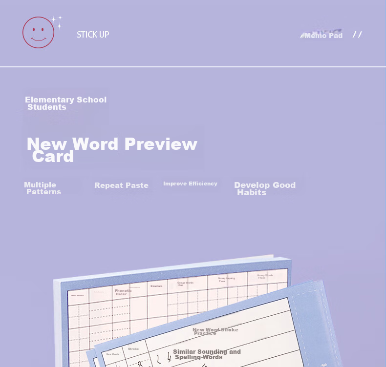 Deli Character Preview Cards, Chinese Self-Adhesive Sticky Notes for Elementary Students, Universal Vocabulary List, Character And Word Cards for Pre-Class Study, Eight-Row Grid with Tian Characters, BT122 1