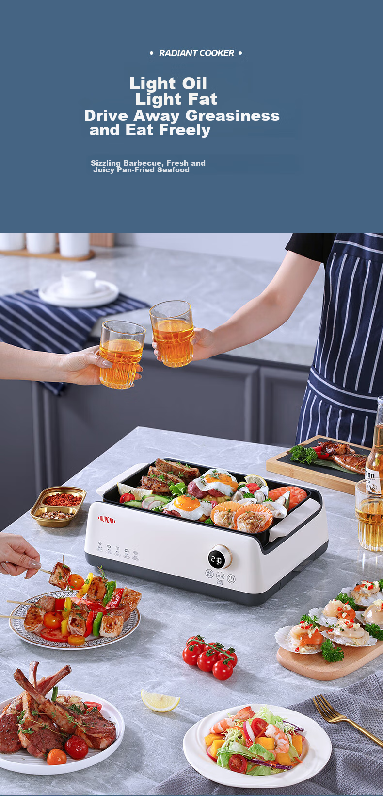 DU PONT Electric Grill Pan, Multifunctional Smokeless Ceramic Non-Stick Pot, Detachable Electric Hot Pot And Cooking Pot, for Home Use by 3-4 People, Grill And Hot Pot Combo (Grill Pan + Hot Pot) 12