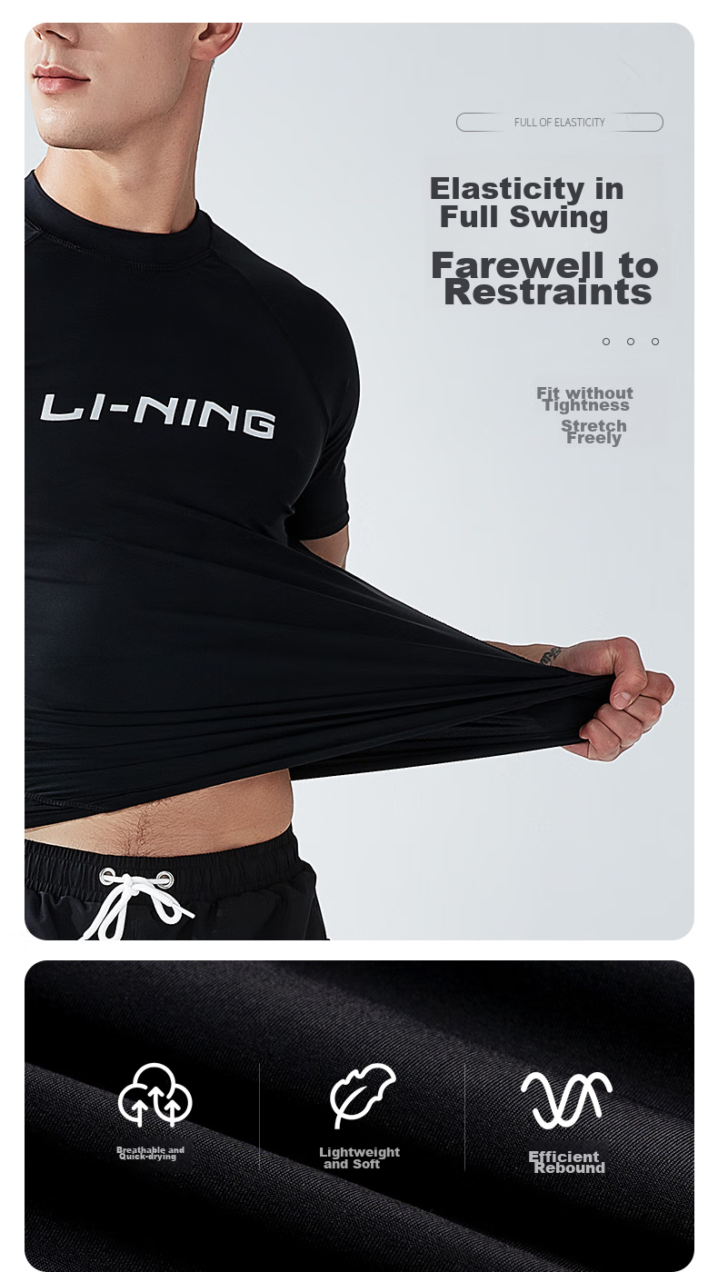 Li-Ning Men's Professional Quick-Dry Swimwear Set, Swimming Trunks And Swim Shirt, 23-69 Long Sleeve Set, Black, XL 3