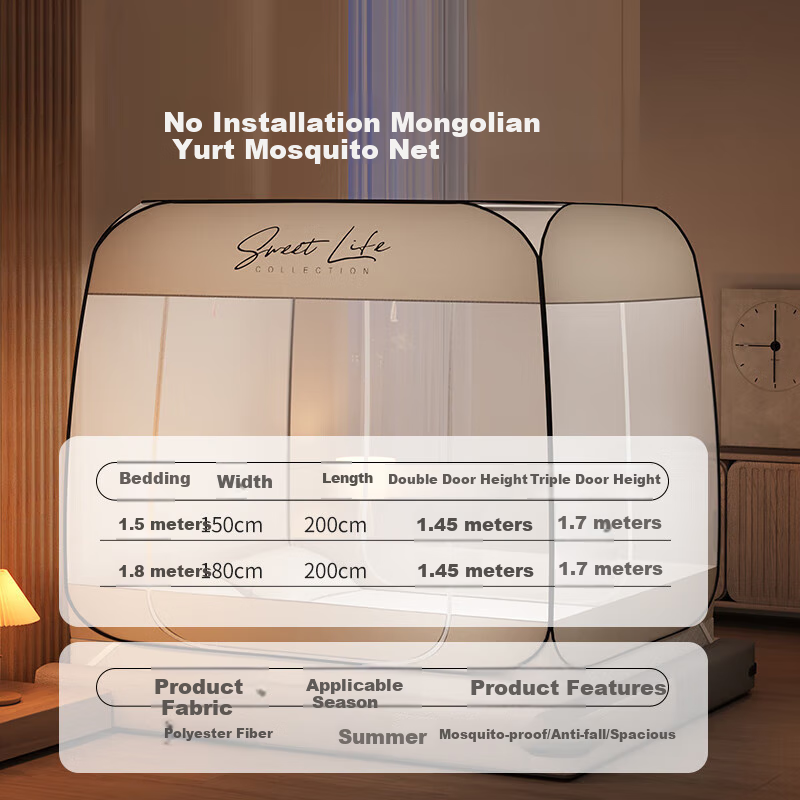 Sushidai Mongolian Mosquito Net, Fall-Proof Mosquito Net, 1.5x2 Meters, Household Integrated Design, No Installation Required, Foldable, Children's Anti-Mosquito Net, Suitable for Mothers And Infants, Class A