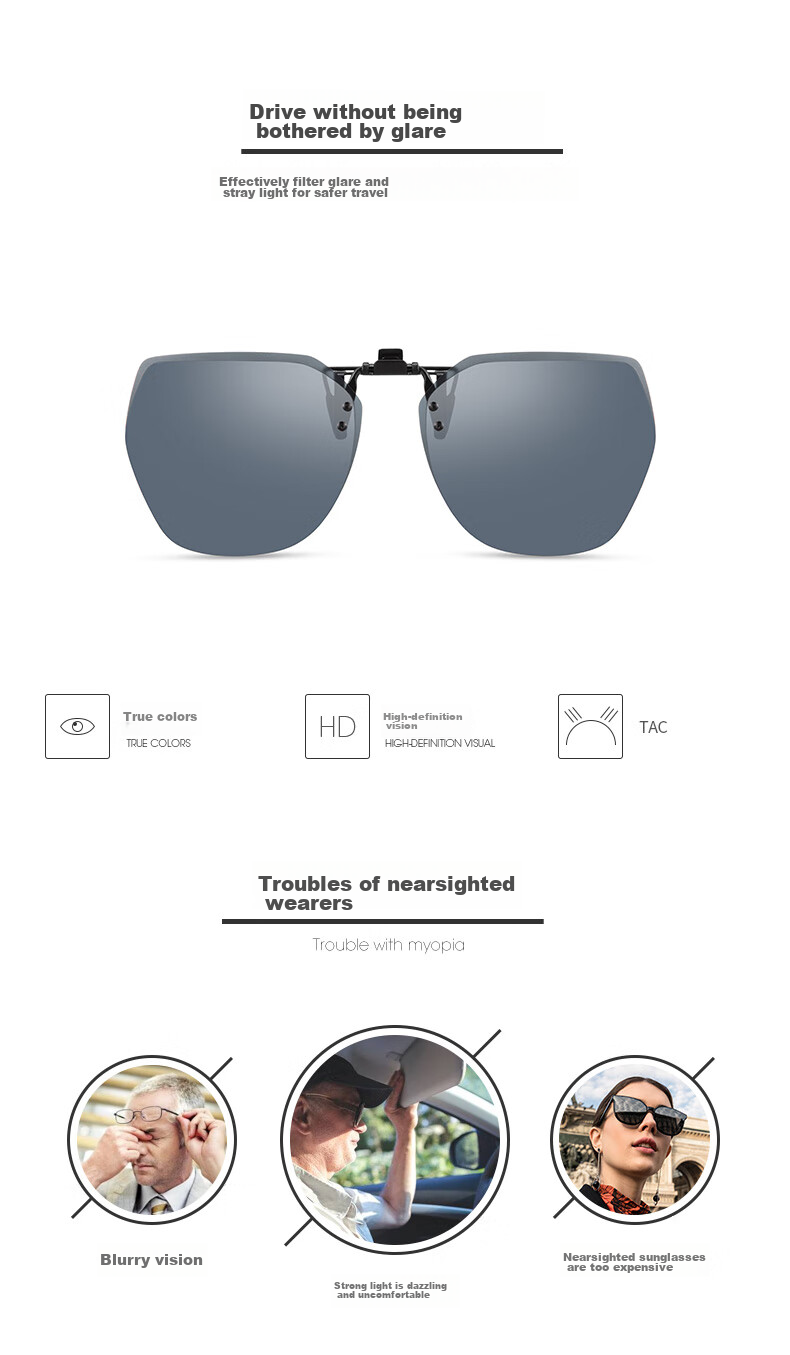 HELEN KELLER Sunglasses Clip, Geometric Large Frame Glasses Clip, Driving-Specific Myopia Sunglasses Clip HP823C5 2