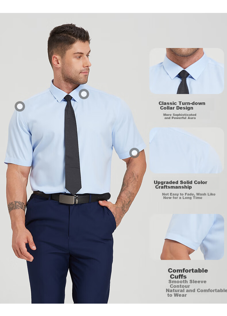Dibinze Plus Size Short Sleeve Shirt for Men, Loose Fit, High End DP Wrinkle-Free Easy-Care Pure Cotton White Dress Shirt 3