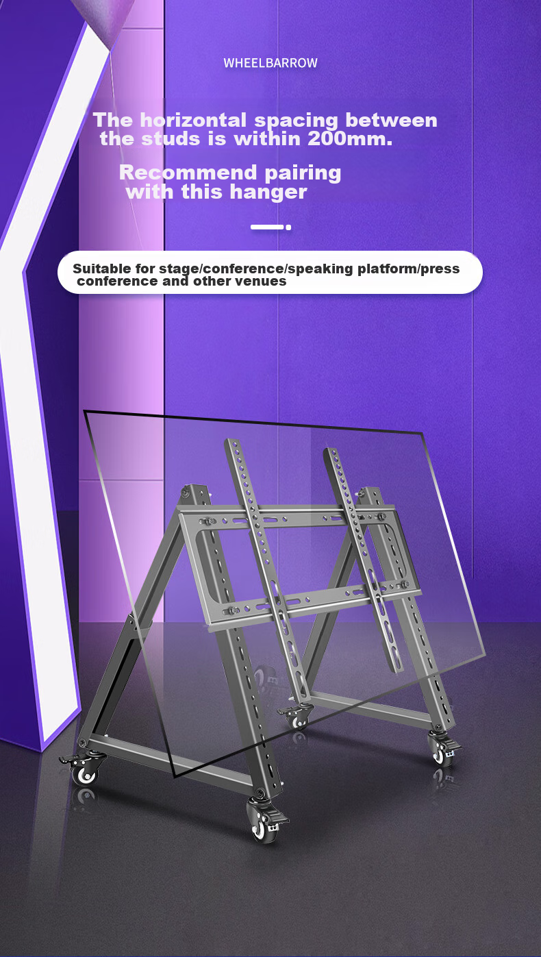 Jianleji 32-70 Inch TV Stage Cart, Podium Low Stand, Adjustable Tilt Angle, Floor-Standing Mobile Upright Bracket, Return Display, Return Viewing, Teleprompter, Advertising Machine with Wheels 12