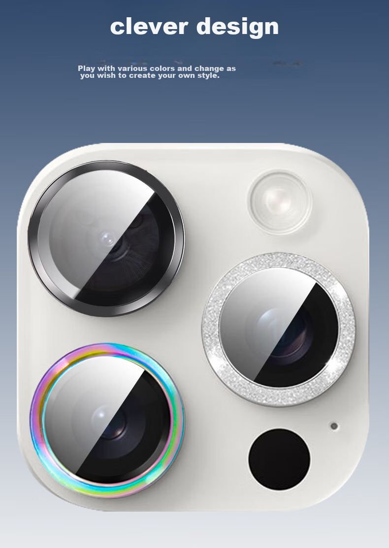 ESCASE IPhone 15 Pro Max Camera Lens Protector, Metal Back Full Coverage, High Definition, Sapphire, Wear-Resistant, Eagle Eye Diamond-Inlaid Platinum White 6