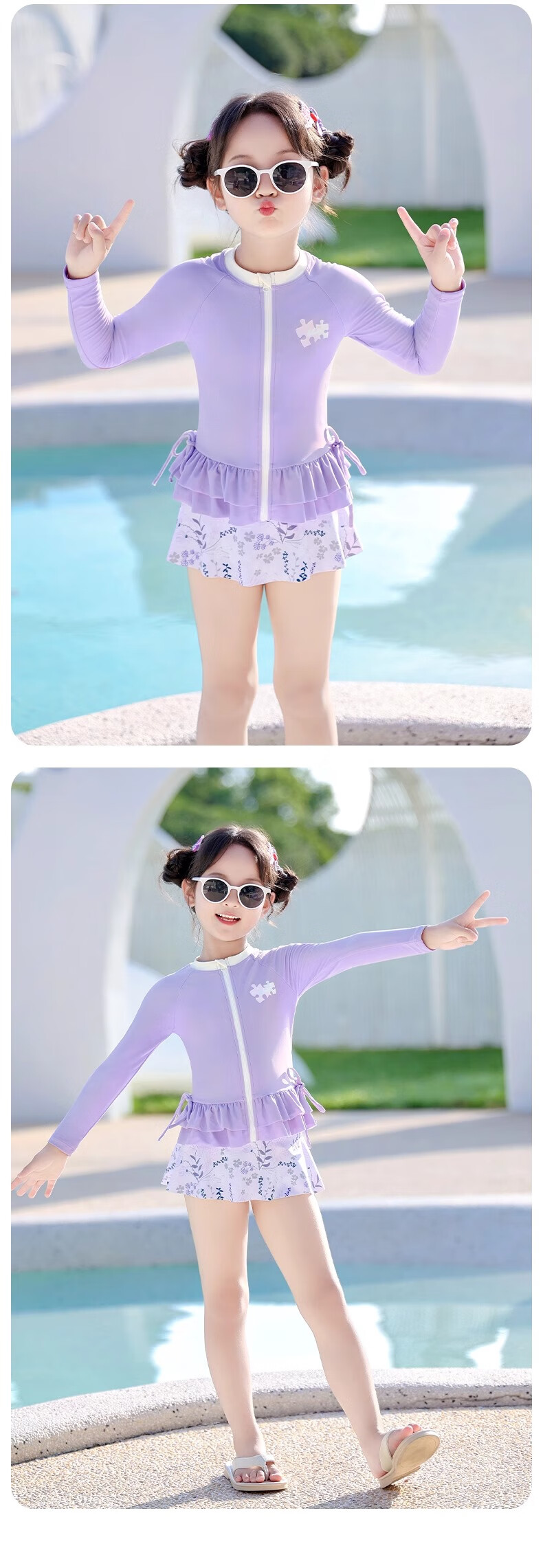 Huili Children's Swimsuit Girls' Two-Piece Set for Small to Large Kids Baby Hot Spring Play Swimming Three-Piece Set 35150 Off-White L 7