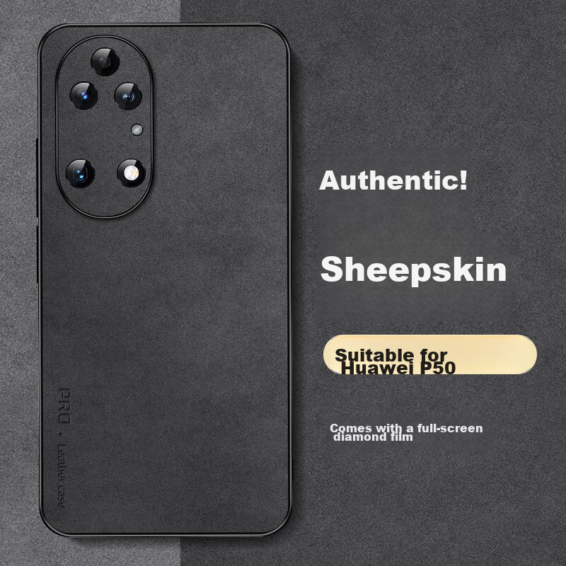 Shangsu Suitable for Huawei P50 Phone Case, Huawei P50E Protective Cover, Shockproof Lens Full Protection Soft Shell, Luxury Lambskin Silicone Outer Case, Simple Women's And Men's Leather Cover, Black
