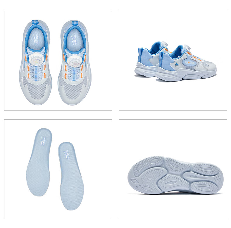 ERKE Children's Shoes, Boys And Girls Casual Shoes for Older Kids, Summer Outdoor Sports Shoes for Kids, Misty Gray/light Oxygen Blue, Size 37 38