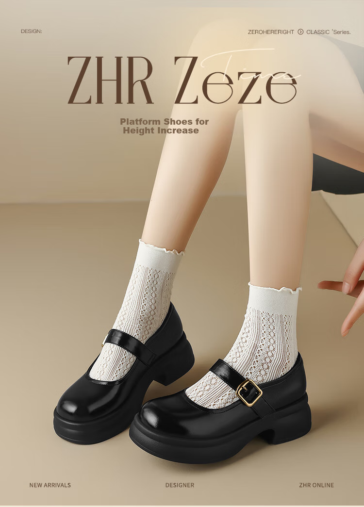 ZHR Women's Single Shoes, 2026 New Style Women's Thick-Soled Mary Jane Shoes, Japanese JK Shoes, British-Style Leather Shoes, JF200 Black, Size 37 1