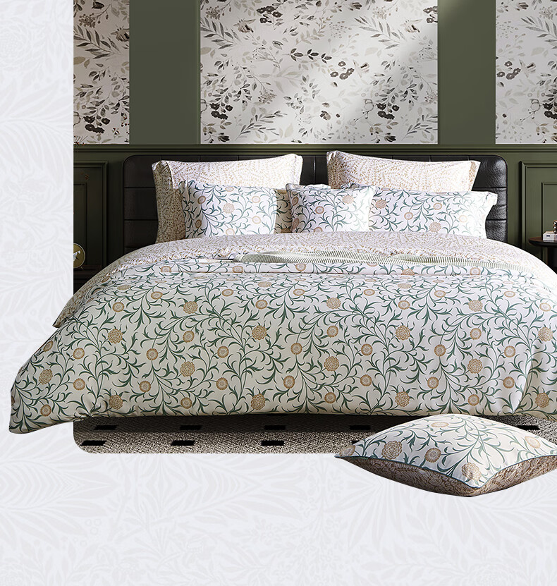 MINE morris&co Tencel Satin Jacquard Fitted Sheet Set of Four Pieces: Scroll Patter 2