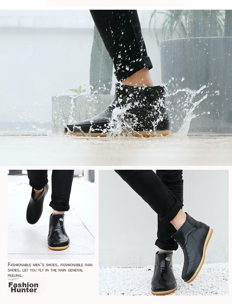 Warrior Rain Boots, Men's Short Fashion Low-Top Adult Waterproof Shoes, Rubber Shoes, Water Boots, Rain Boots, Overshoes, 8657 Black, Size 42 13