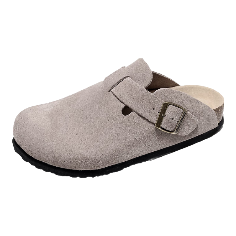 GUOLUOFEI Cork Slippers Birkenstock-Style Shoes for Couples, Fashionable All-Season Men's And Women's Slippers, Outdoor Wear Cowhide Closed-Toe Shoes, Apricot Color, Size 40