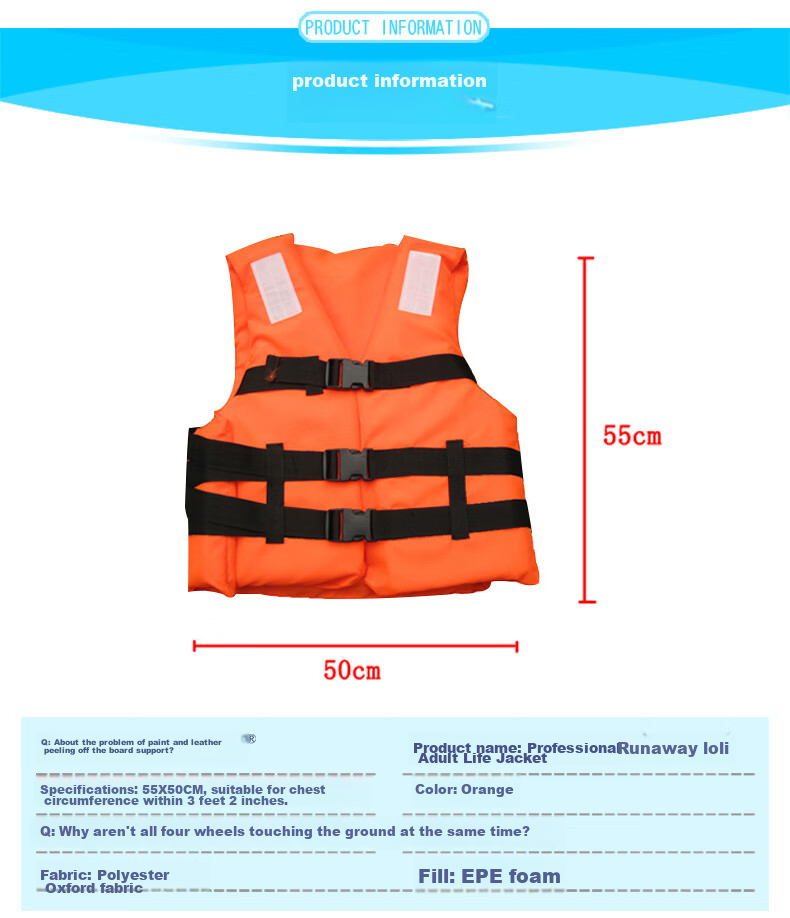 ASORAIN Black Strap Adult Life Jacket Swimwear with Whistle, Reflective Strips, Outdoor Flood Prevention Emergency Rescue Surfing Rafting 2