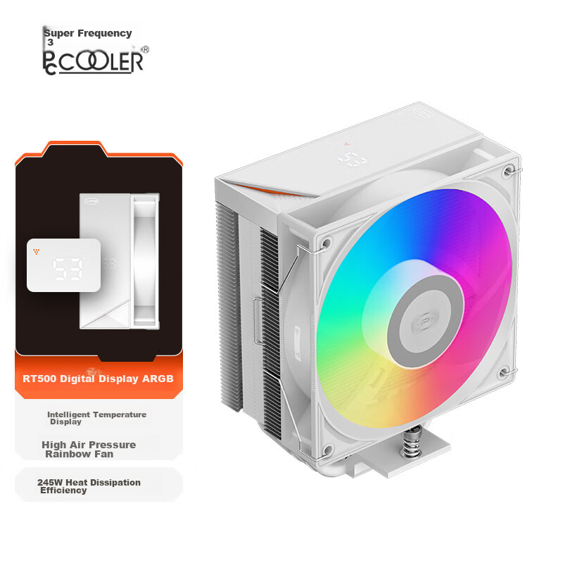 PCCOOLER RT500 ARGB WH Digital Display CPU Air Cooler (5 Heat Pipes / Temperature Display / Triangular Wave Fin / 1700 / AM5)