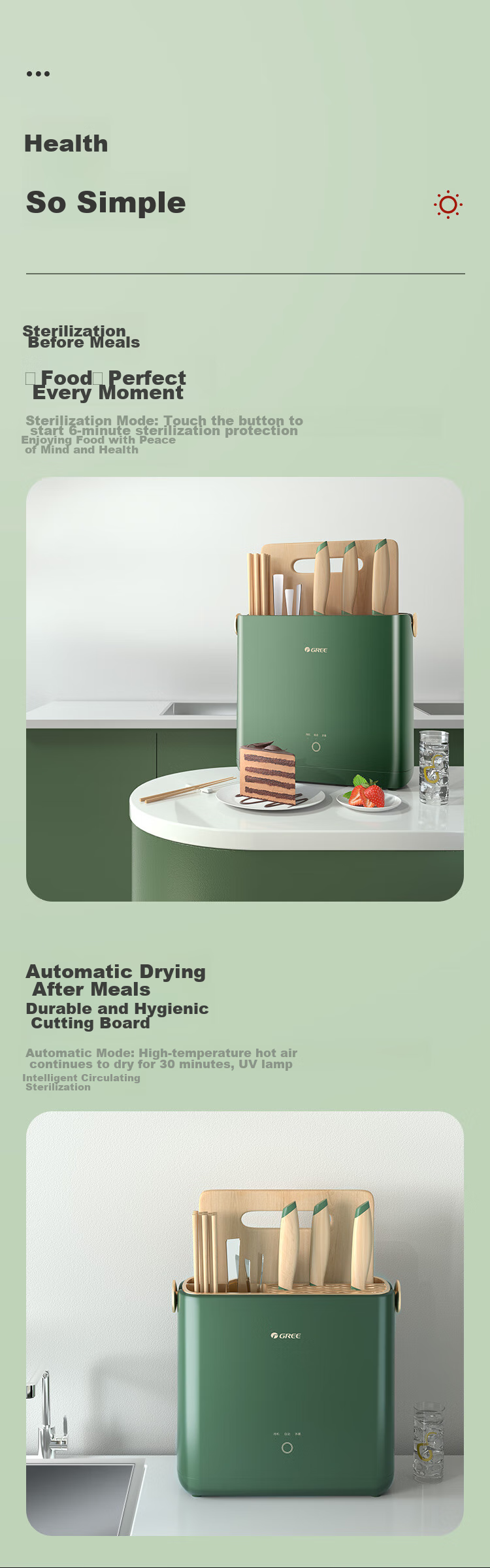 Gree Knife And Chopstick Sterilizer [Large Version] Dual-Tier 99.9% Sterilization for Knives, Cutting Boards, And Chopsticks with Ultra-Strong Hot Air Drying And UV Sterilization CJH-02 3