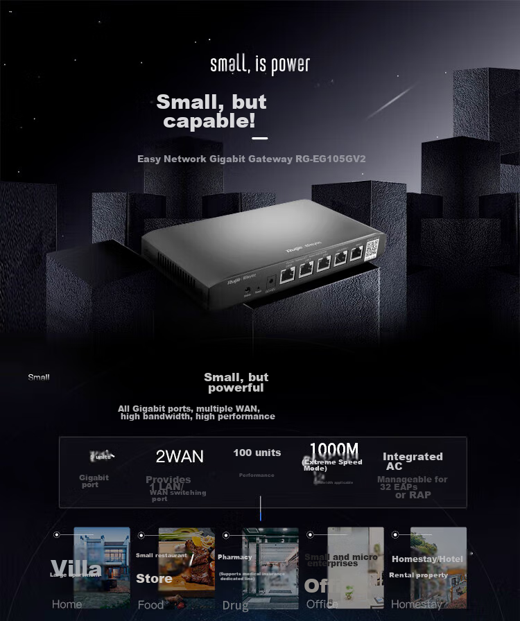 Ruijie RG-EG105G V2 Enterprise-Grade Gigabit Gateway Router with Dual Gigabit Ports, Built-In AC, Medical Line, Dual WAN Ports for Rental Apartments, PPPOE, And Behavior Control 2