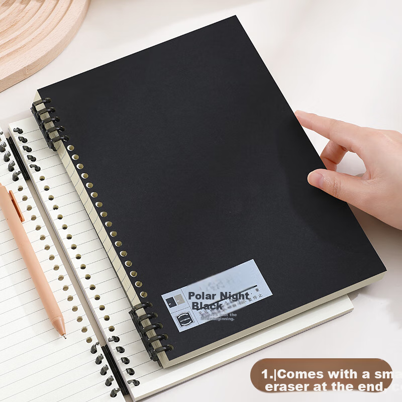Faramon B5/60 Sheets Comfortable Cowhide Paper Loose-Leaf Notebook Detachable Refillable Student Spiral Notebook for Research, Thickened Journal for Notes And Mistakes B5/Extremely Dark Black